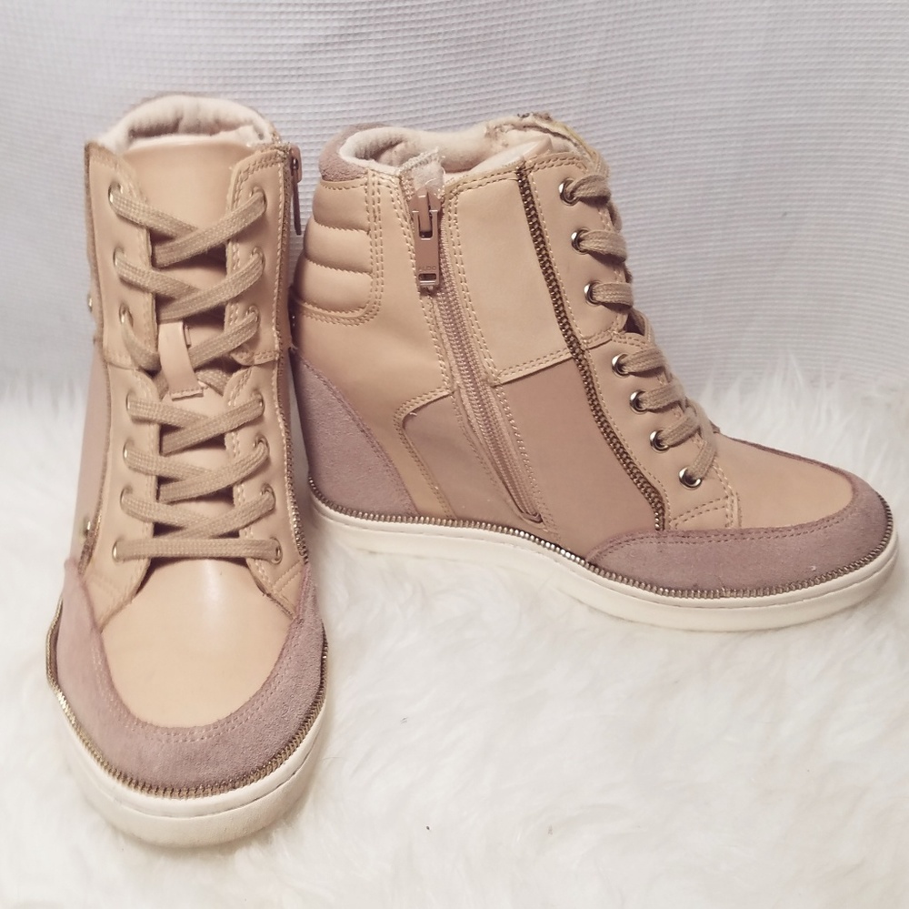 Aldo Wedge Sneakers Sz 8 Suede Side Zipper Shoes